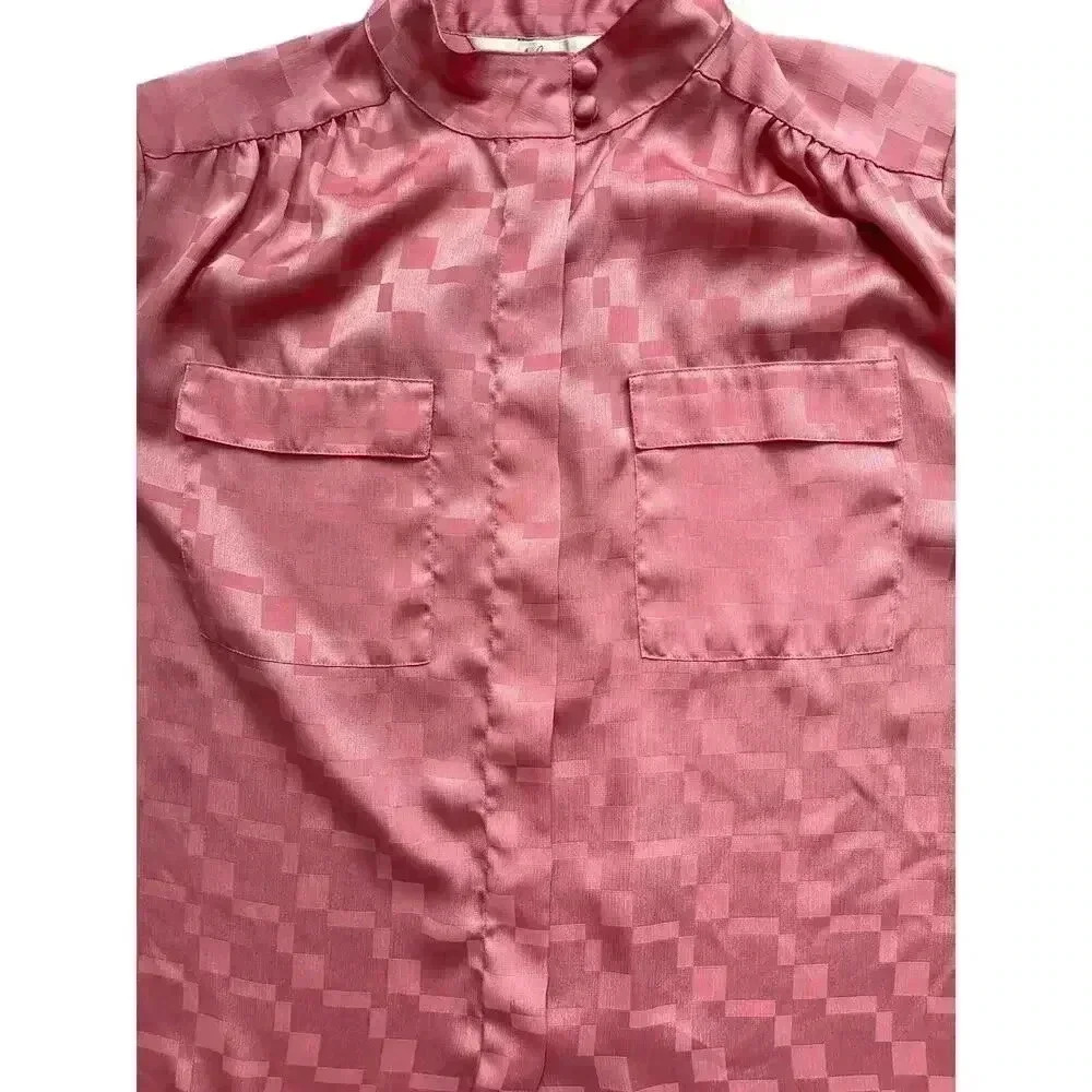 Vintage Alicia Women's Satin Style Long Sleeve Blouse Pink Size 10 Button Front - Picture 7 of 14